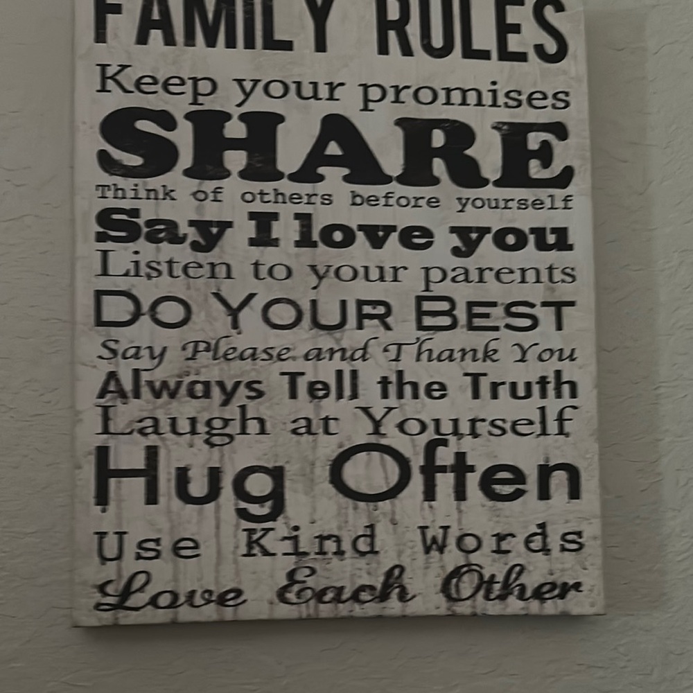Family Rules Wall Art - Black and White